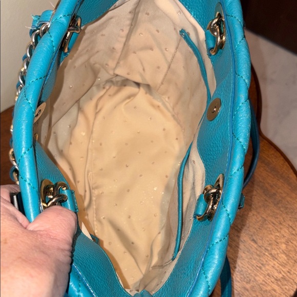 Kate Spade  satchel Crossbody bag Quilted leather Turquoise braided Chain Strap - Picture 14 of 16